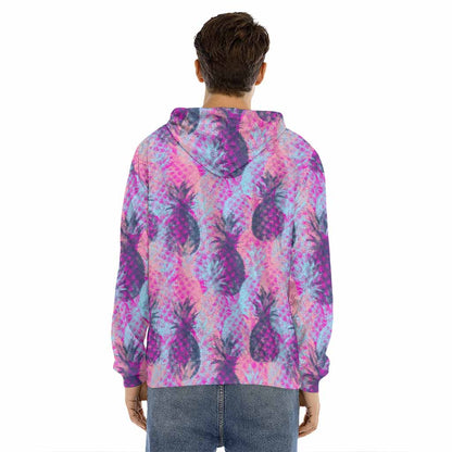 Neon Trippy Pineapple Pattern Print Men's Velvet Pullover Hoodie