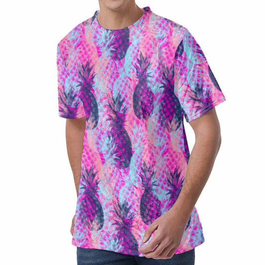 Neon Trippy Pineapple Pattern Print Men's Velvet T-Shirt