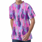 Neon Trippy Pineapple Pattern Print Men's Velvet T-Shirt
