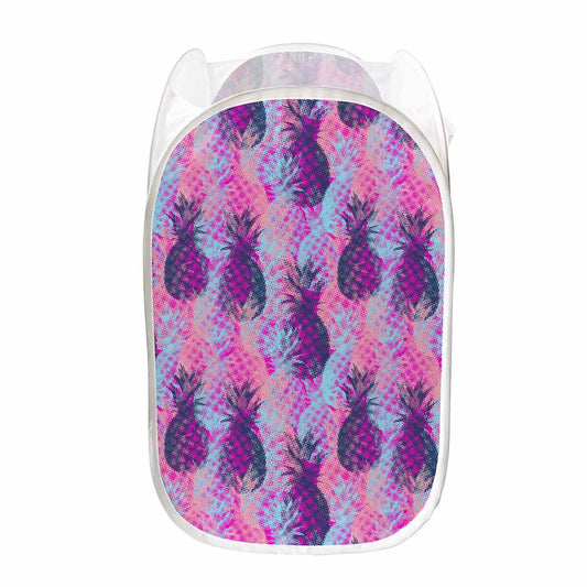 Neon Trippy Pineapple Pattern Print Mesh Laundry Hamper