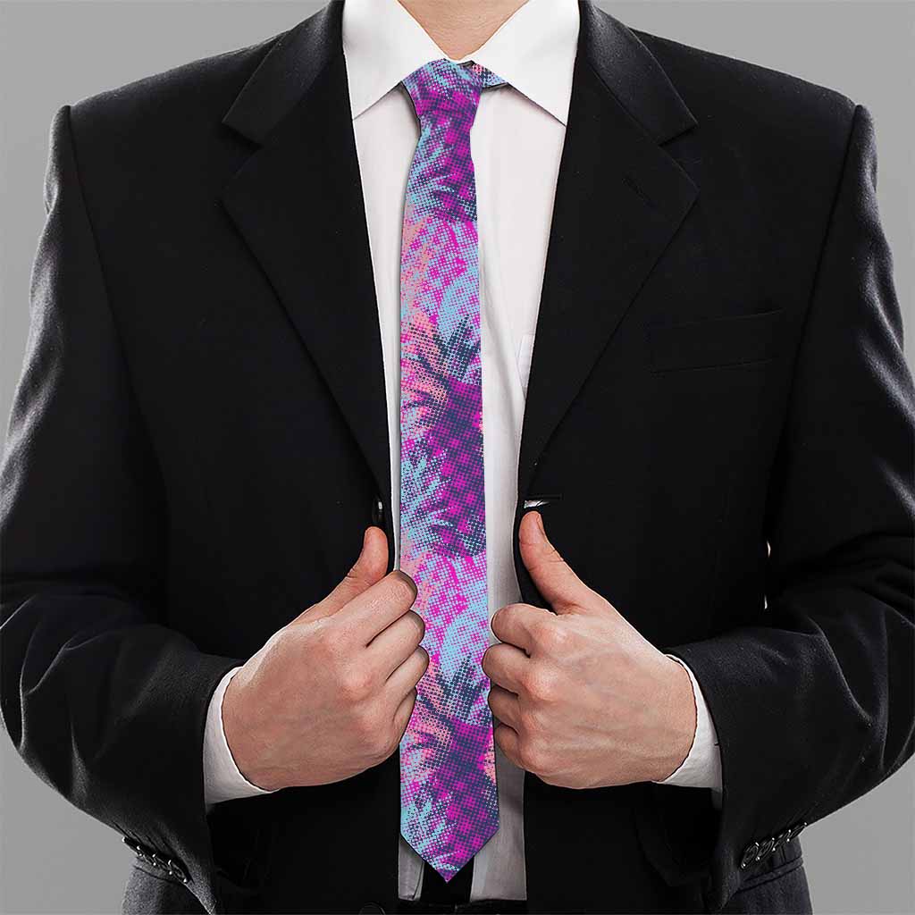 Neon Trippy Pineapple Pattern Print Necktie