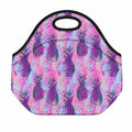 Neon Trippy Pineapple Pattern Print Neoprene Lunch Bag