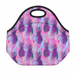 Neon Trippy Pineapple Pattern Print Neoprene Lunch Bag