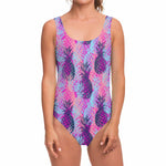 Neon Trippy Pineapple Pattern Print One Piece Swimsuit
