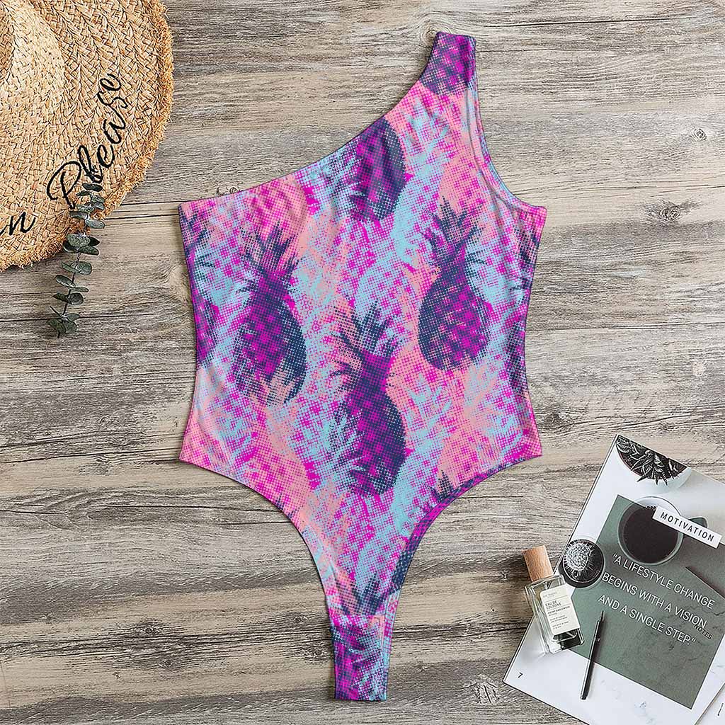 Neon Trippy Pineapple Pattern Print One Shoulder Bodysuit