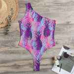 Neon Trippy Pineapple Pattern Print One Shoulder Bodysuit
