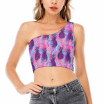 Neon Trippy Pineapple Pattern Print One Shoulder Crop Top