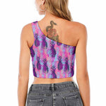 Neon Trippy Pineapple Pattern Print One Shoulder Crop Top