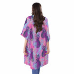 Neon Trippy Pineapple Pattern Print Open Front Beach Cover Up