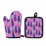 Neon Trippy Pineapple Pattern Print Oven Mitt And Pot Holder Set