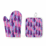 Neon Trippy Pineapple Pattern Print Oven Mitt And Pot Holder Set