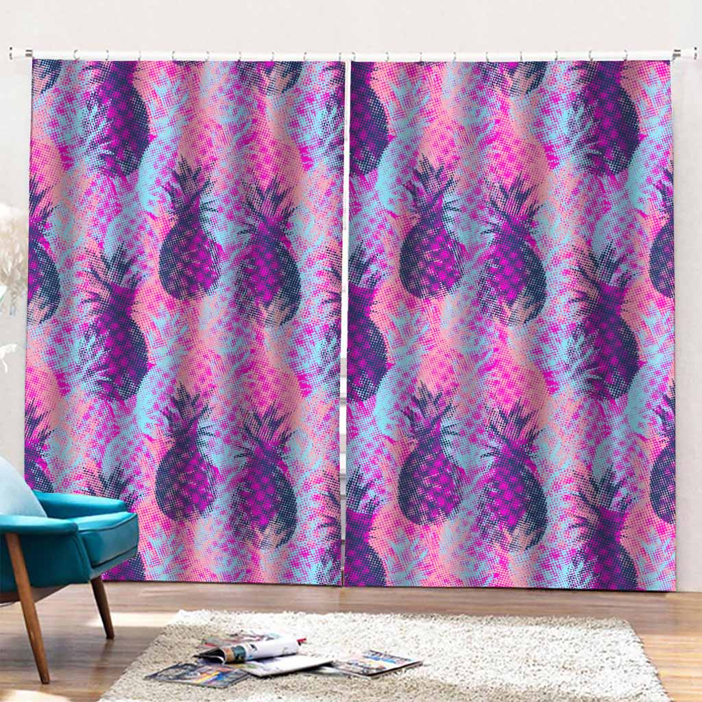 Neon Trippy Pineapple Pattern Print Pencil Pleat Curtains