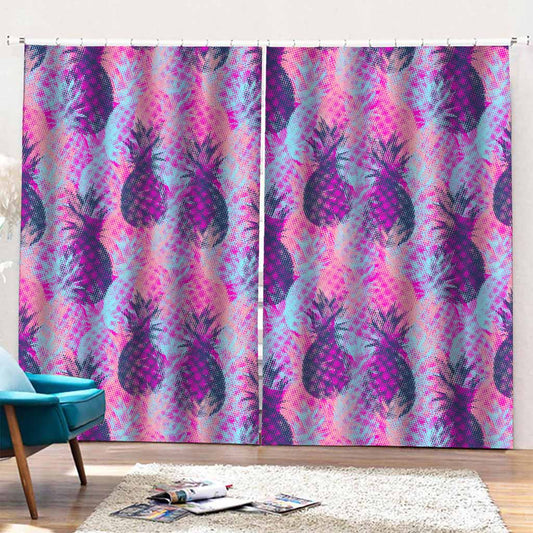Neon Trippy Pineapple Pattern Print Pencil Pleat Curtains