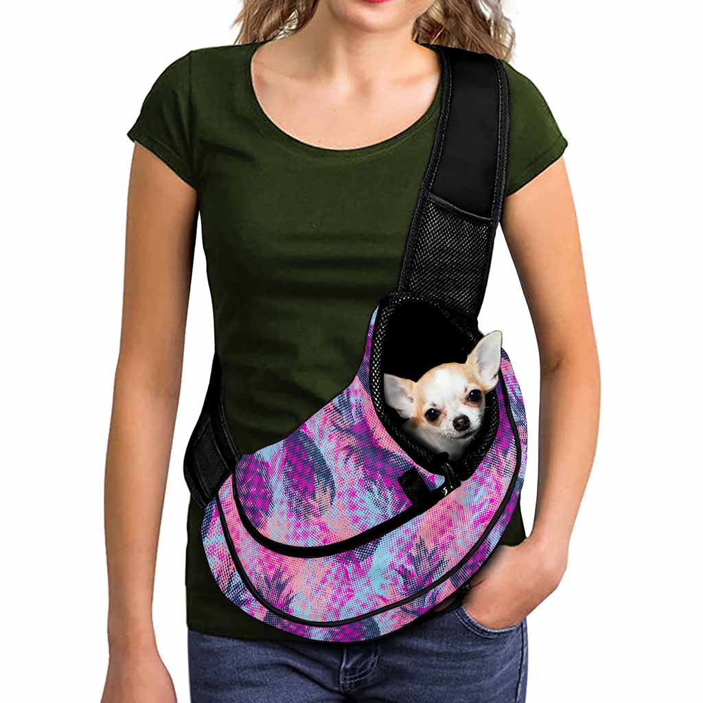 Neon Trippy Pineapple Pattern Print Pet Sling Carrier