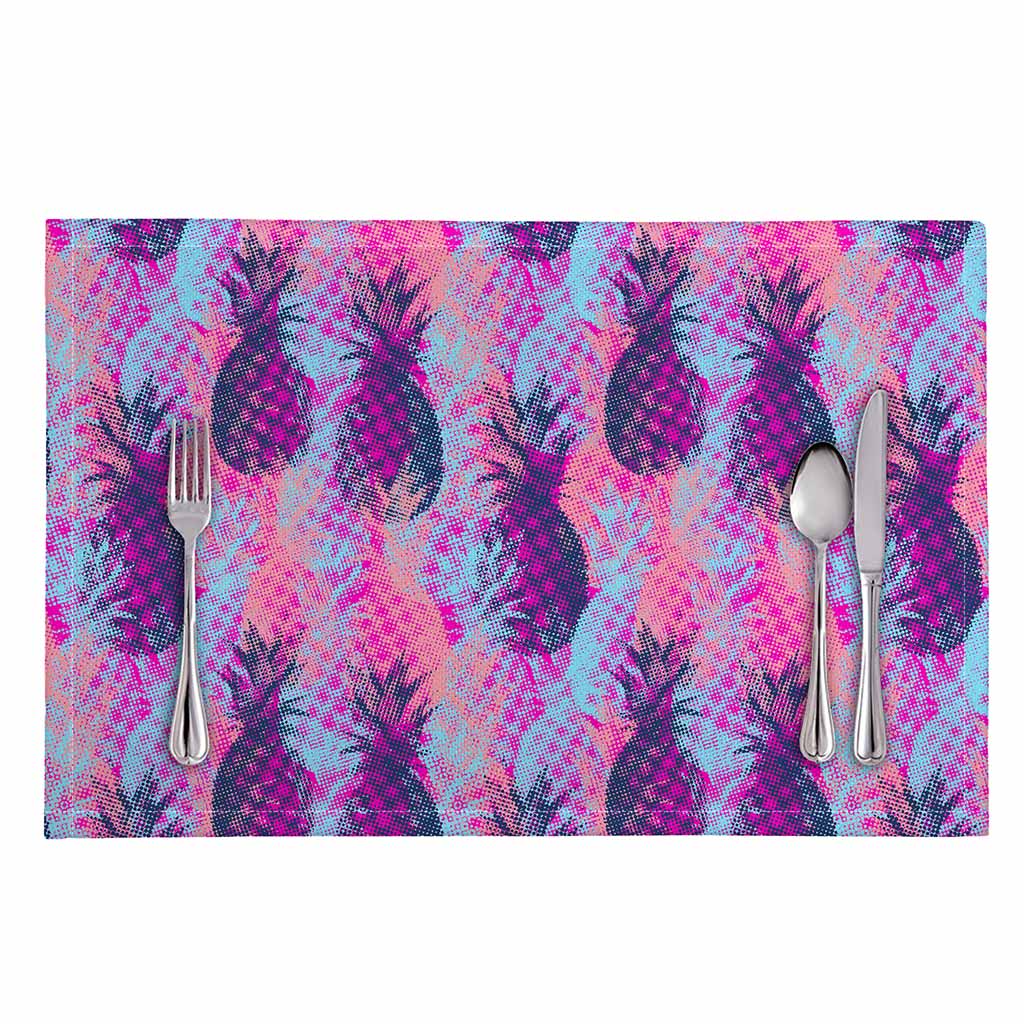 Neon Trippy Pineapple Pattern Print Placemat