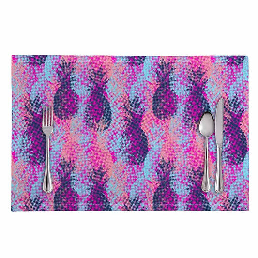 Neon Trippy Pineapple Pattern Print Placemat