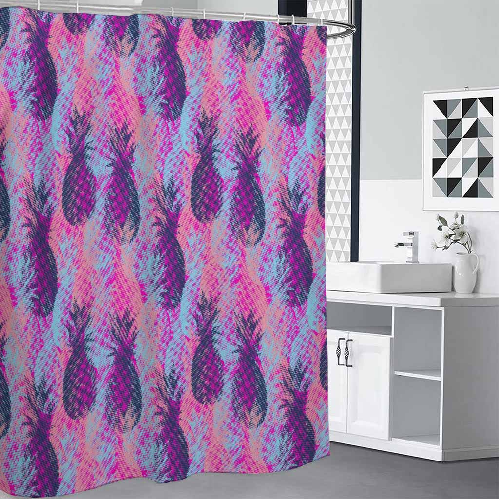 Neon Trippy Pineapple Pattern Print Premium Shower Curtain