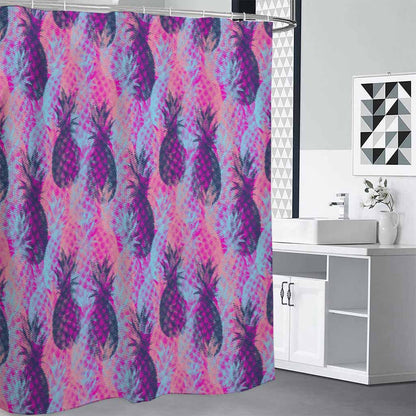 Neon Trippy Pineapple Pattern Print Premium Shower Curtain