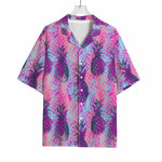 Neon Trippy Pineapple Pattern Print Rayon Hawaiian Shirt