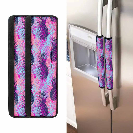 Neon Trippy Pineapple Pattern Print Refrigerator Handle Covers