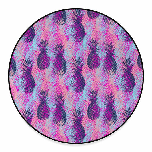 Neon Trippy Pineapple Pattern Print Round Floor Mat