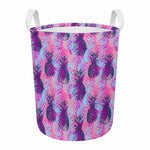 Neon Trippy Pineapple Pattern Print Round Laundry Basket