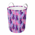 Neon Trippy Pineapple Pattern Print Round Laundry Basket