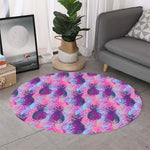 Neon Trippy Pineapple Pattern Print Round Rug