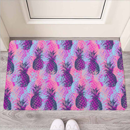 Neon Trippy Pineapple Pattern Print Rubber Doormat