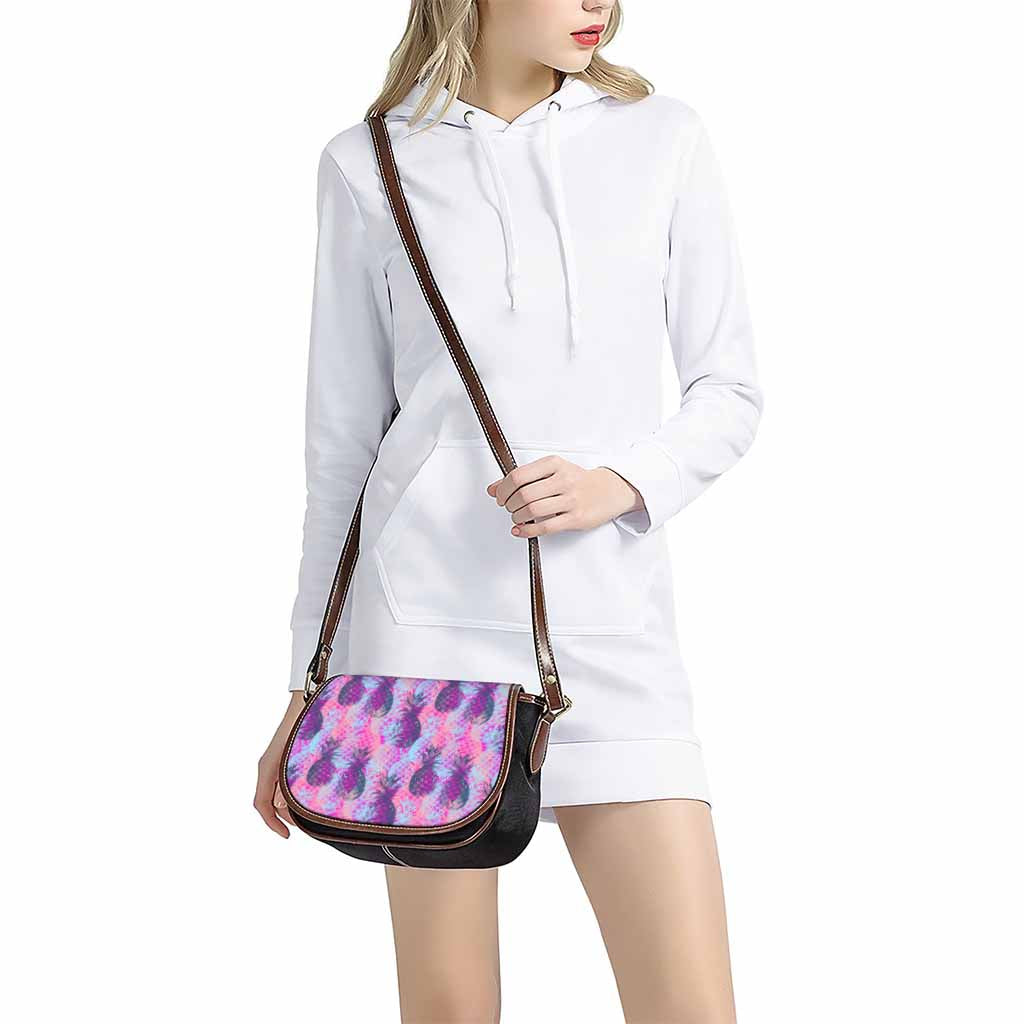 Neon Trippy Pineapple Pattern Print Saddle Bag