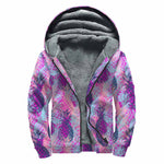 Neon Trippy Pineapple Pattern Print Sherpa Lined Zip Up Hoodie