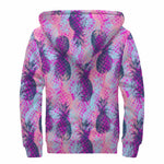 Neon Trippy Pineapple Pattern Print Sherpa Lined Zip Up Hoodie
