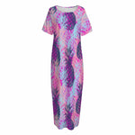Neon Trippy Pineapple Pattern Print Short Sleeve Long Nightdress