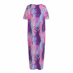 Neon Trippy Pineapple Pattern Print Short Sleeve Long Nightdress