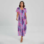 Neon Trippy Pineapple Pattern Print Short Sleeve Maxi Dress