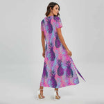 Neon Trippy Pineapple Pattern Print Short Sleeve Maxi Dress