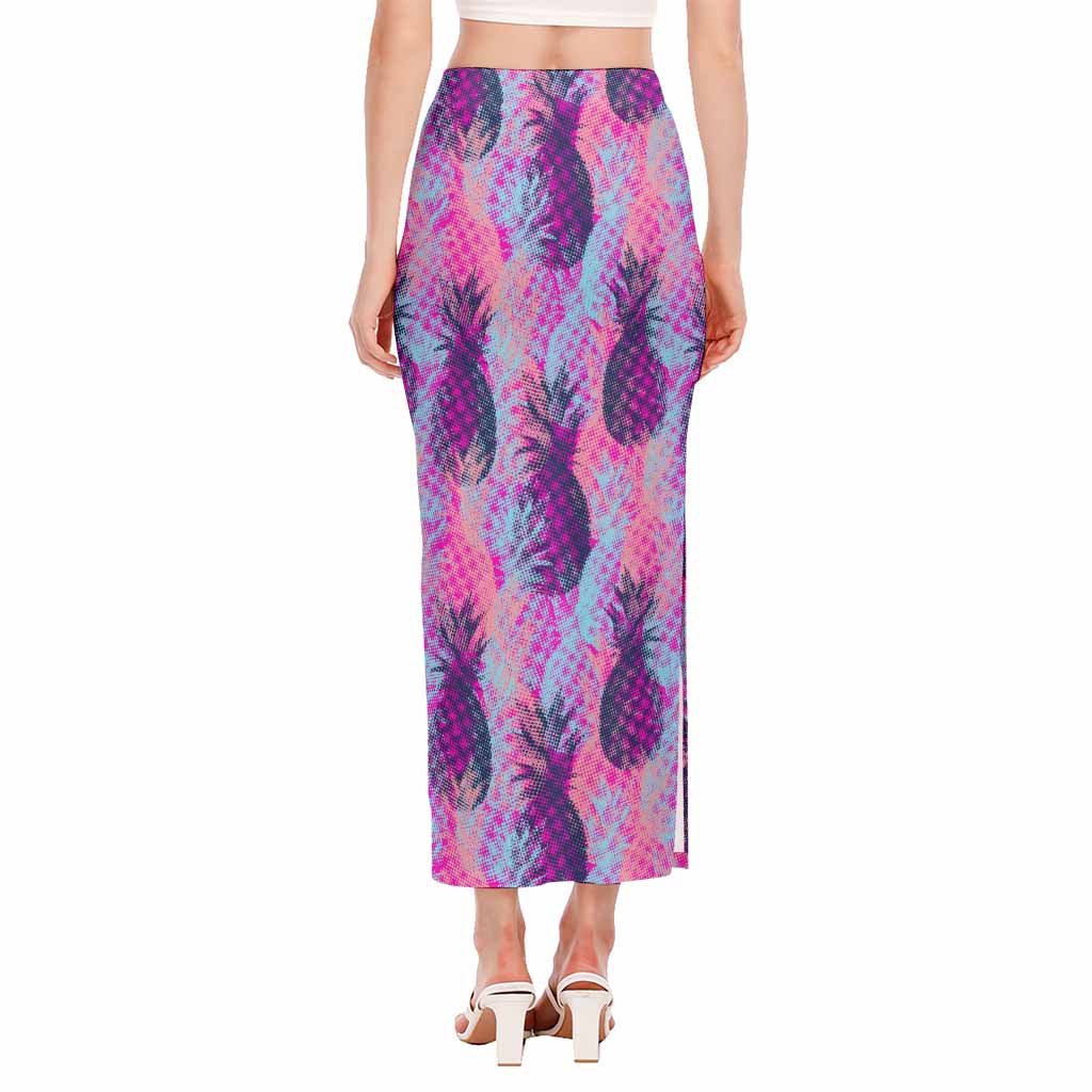 Neon Trippy Pineapple Pattern Print Side Slit Maxi Skirt