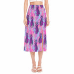 Neon Trippy Pineapple Pattern Print Side Slit Midi Skirt