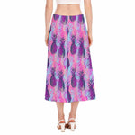 Neon Trippy Pineapple Pattern Print Side Slit Midi Skirt