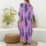 Neon Trippy Pineapple Pattern Print Silk V-Neck Kaftan Dress
