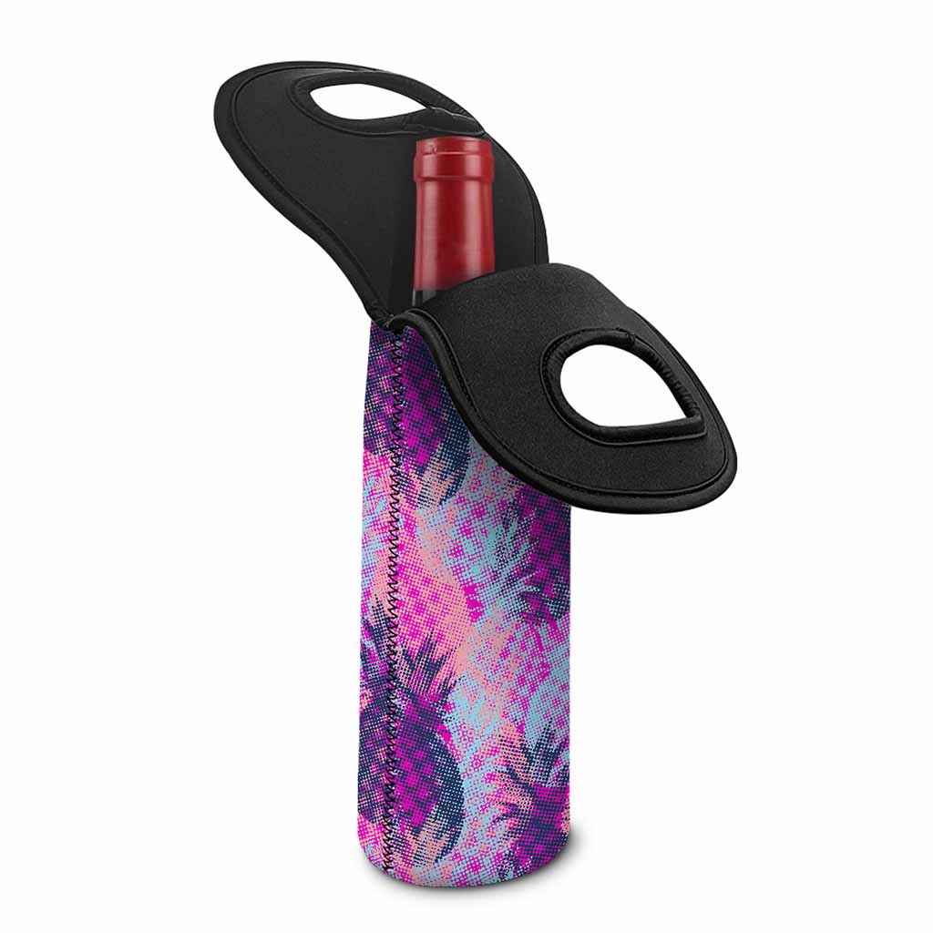 Neon Trippy Pineapple Pattern Print Single Neoprene Wine Tote