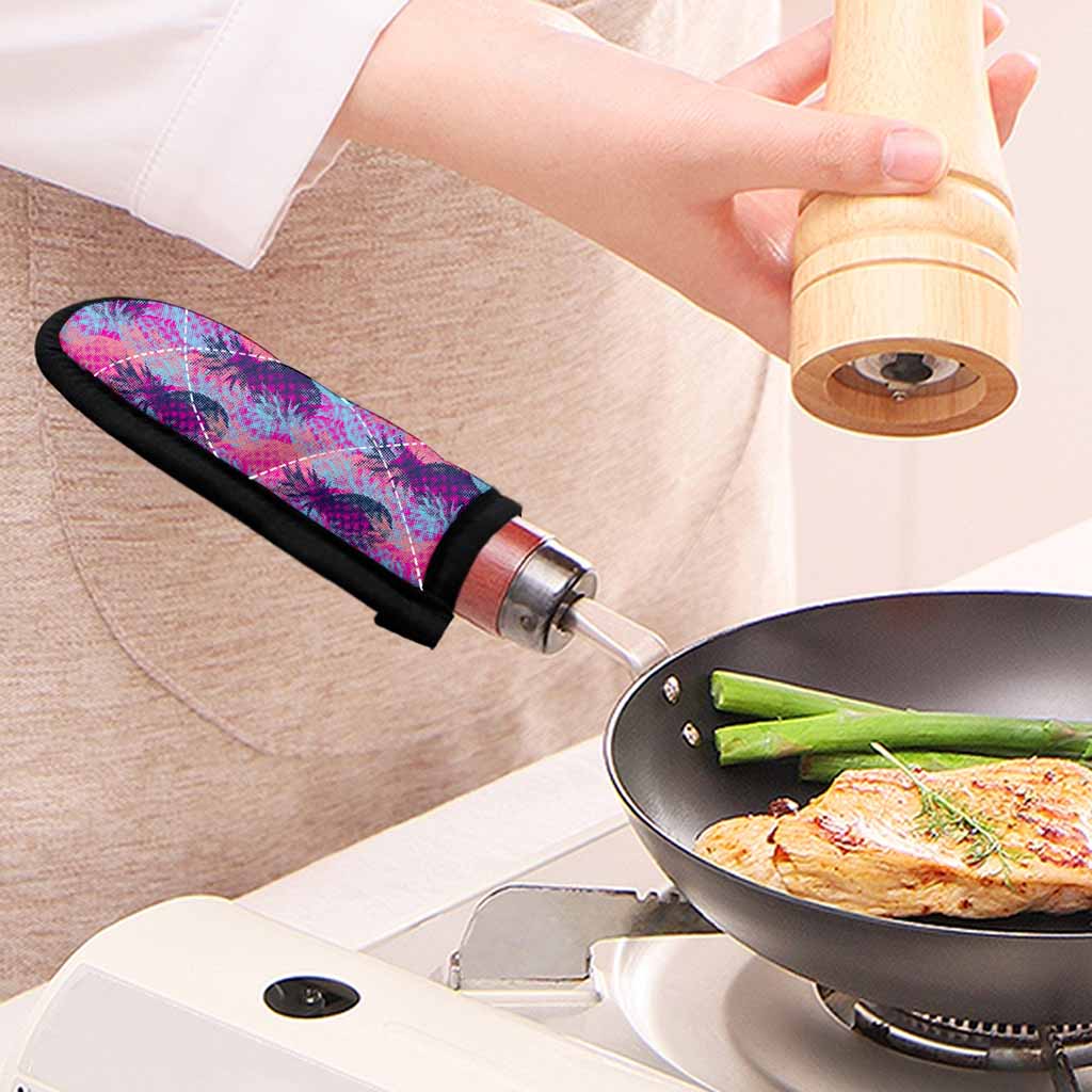 Neon Trippy Pineapple Pattern Print Skillet Handle Cover