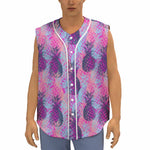 Neon Trippy Pineapple Pattern Print Sleeveless Baseball Jersey