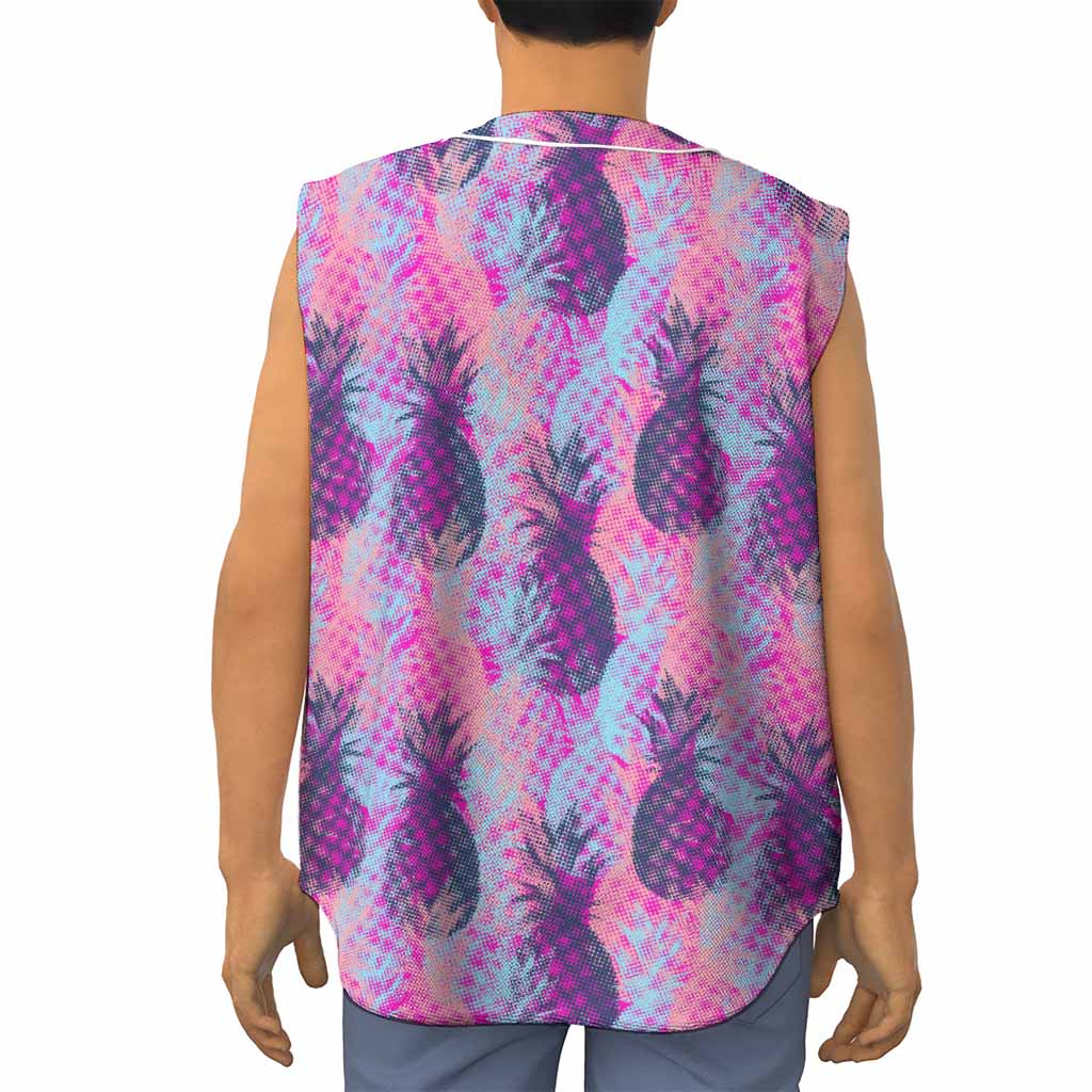 Neon Trippy Pineapple Pattern Print Sleeveless Baseball Jersey