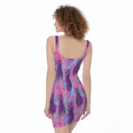 Neon Trippy Pineapple Pattern Print Sleeveless Bodycon Dress