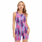 Neon Trippy Pineapple Pattern Print Sleeveless One Piece Swimsuit