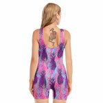 Neon Trippy Pineapple Pattern Print Sleeveless One Piece Swimsuit