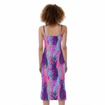 Neon Trippy Pineapple Pattern Print Slim Fit Midi Cami Dress