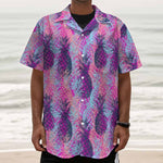 Neon Trippy Pineapple Pattern Print Textured Short Sleeve Shirt