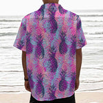 Neon Trippy Pineapple Pattern Print Textured Short Sleeve Shirt